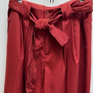 Rusty Red High-Waisted Wide Leg Pants with Belt